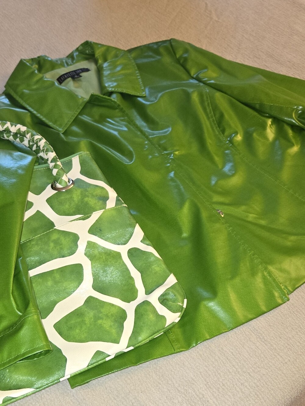 Lafayette 148 NY Lime Green Faux Leather Jacket Coat Statement Mod Y2K Size 12